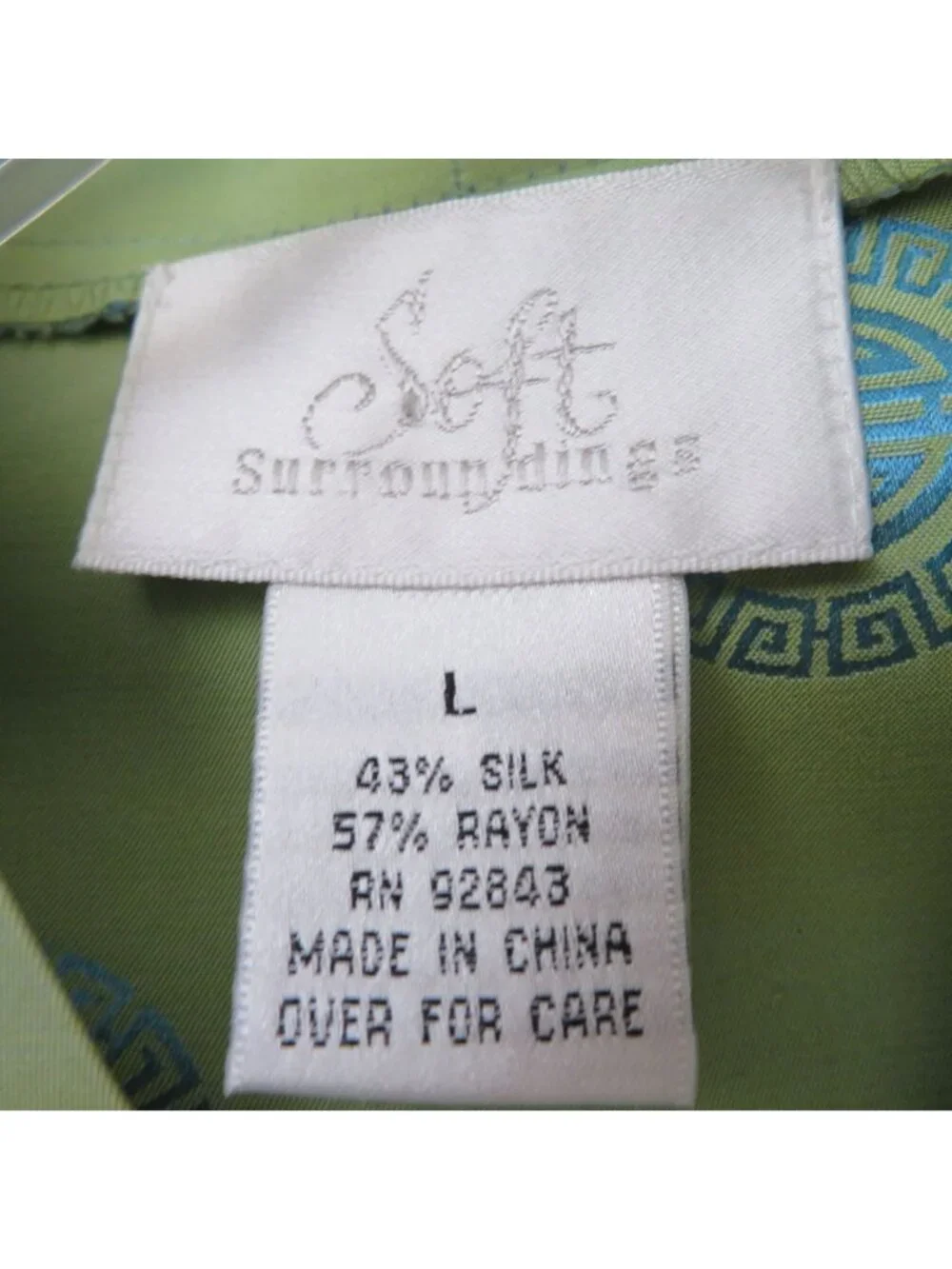 Soft Surroundings Blue Green Silk Blend Pajama Set Embroidered Floral Accents